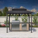 PURPLE LEAF Hardtop Grill Gazebo for Patio Bronze&Grey Permanent Metal Roof Outside Sun Shade Outdoor BBQ Canopy with String Lights