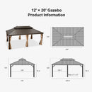 PURPLE LEAF 12x20 Outdoor Hardtop Gazebo for Garden, Bronze Double Roof Aluminum Frame Pavilion – Clearance Sale 20% Off