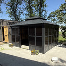 PURPLE LEAF Sunroom Hardtop Gazebo Solarium Grey Galvanized Steel Double Roof All-Weather Aluminum Outdoor Screen House