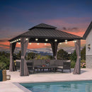 PURPLE LEAF Grey Hardtop Gazebo with Heavy Duty Galvanized Steel Double Roof with String Lights-clear