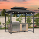 PURPLE LEAF Hardtop Grill Gazebo for Patio Bronze&Grey Permanent Metal Roof Outside Sun Shade Outdoor BBQ Canopy with String Lights