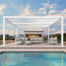 PURPLE LEAF Athena Louvered Pergola Modern White Pergola with Adjustable Roof for Deck Backyard Garden