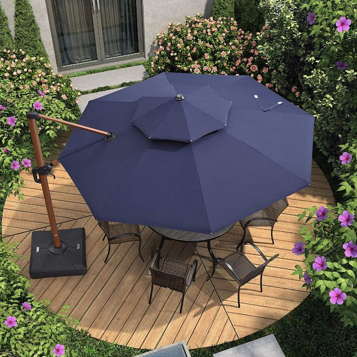 PURPLE LEAF Double Top Rectangle Aluminum Umbrellas in Wood Color