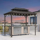 PURPLE LEAF Hardtop Grill Gazebo for Patio Bronze&Grey Permanent Metal Roof Outside Sun Shade Outdoor BBQ Canopy with String Lights