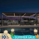 PURPLE LEAF Caesar Solar Louvered Pergola with LED Strip Lights and Control Panel Aluminum Outdoor Pergola with Adjustable Roof for Patio Deck Garden Yard Gray