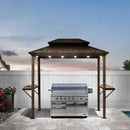 PURPLE LEAF Hardtop Grill Gazebo for Patio Bronze&Grey Permanent Metal Roof Outside Sun Shade Outdoor BBQ Canopy with String Lights