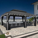 PURPLE LEAF Patio Gazebo for Pool Light Grey Hardtop Galvanized Steel Roof with String Lights-milky