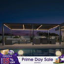 PURPLE LEAF Caesar Solar Louvered Pergola with LED Strip Lights and Control Panel Aluminum Outdoor Pergola with Adjustable Roof for Patio Deck Garden Yard Gray