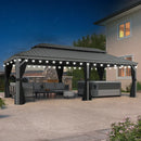 PURPLE LEAF Patio Gazebo for Pool Light Grey Hardtop Galvanized Steel Roof with String Lights-milky