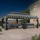PURPLE LEAF Patio Gazebo for Pool Light Grey Hardtop Galvanized Steel Roof with String Lights-clear