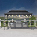 PURPLE LEAF Hardtop Grill Gazebo for Patio Bronze&Grey Permanent Metal Roof Outside Sun Shade Outdoor BBQ Canopy with String Lights
