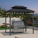 PURPLE LEAF Hardtop Grill Gazebo for Patio Bronze&Grey Permanent Metal Roof Outside Sun Shade Outdoor BBQ Canopy with String Lights