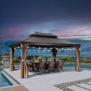 PURPLE LEAF Outdoor Hardtop Gazebo for Garden Bronze Double Roof Aluminum Frame Pavilion with String Lights-clear
