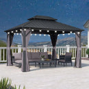 PURPLE LEAF Grey Hardtop Gazebo with Heavy Duty Galvanized Steel Double Roof with String Lights-milky
