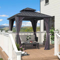 PURPLE LEAF Grey Hardtop Gazebo with Heavy Duty Galvanized Steel Double Roof with Netting and Curtains