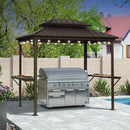 PURPLE LEAF Hardtop Grill Gazebo for Patio Bronze&Grey Permanent Metal Roof Outside Sun Shade Outdoor BBQ Canopy with String Lights