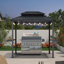 PURPLE LEAF Hardtop Grill Gazebo for Patio Bronze&Grey Permanent Metal Roof Outside Sun Shade Outdoor BBQ Canopy with String Lights
