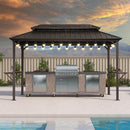 PURPLE LEAF Hardtop Grill Gazebo for Patio Bronze&Grey Permanent Metal Roof Outside Sun Shade Outdoor BBQ Canopy with String Lights