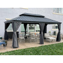 PURPLE LEAF Patio Gazebo for Backyard Grey Hardtop Galvanized Steel Roof Awning with Upgrade Curtain