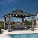 PURPLE LEAF Grey Hardtop Gazebo with Heavy Duty Galvanized Steel Double Roof with String Lights-milky