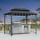PURPLE LEAF Hardtop Grill Gazebo for Patio Bronze&Grey Permanent Metal Roof Outside Sun Shade Outdoor BBQ Canopy with String Lights