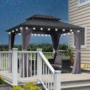 PURPLE LEAF Grey Hardtop Gazebo with Heavy Duty Galvanized Steel Double Roof with String Lights-milky