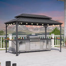 PURPLE LEAF Hardtop Grill Gazebo for Patio Bronze&Grey Permanent Metal Roof Outside Sun Shade Outdoor BBQ Canopy with String Lights