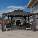 PURPLE LEAF Patio Gazebo for Backyard Grey Hardtop Galvanized Steel Roof Awning with String Lights-clear