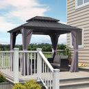 PURPLE LEAF Grey Hardtop Gazebo with Heavy Duty Galvanized Steel Double Roof with Netting and Curtains