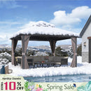 PURPLE LEAF Grey Hardtop Gazebo with Heavy Duty Galvanized Steel Double Roof with Netting and Curtains