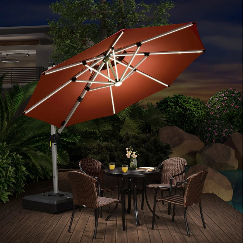 PURPLE LEAF Double Top Round Outdoor LED Umbrellas