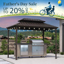 PURPLE LEAF Hardtop Grill Gazebo for Patio Bronze&Grey Permanent Metal Roof Outside Sun Shade Outdoor BBQ Canopy with String Lights