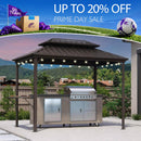 PURPLE LEAF Hardtop Grill Gazebo for Patio Bronze&Grey Permanent Metal Roof Outside Sun Shade Outdoor BBQ Canopy with String Lights