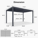 PURPLE LEAF Caesar Solar Louvered Pergola with LED Strip Lights and Control Panel Aluminum Outdoor Pergola with Adjustable Roof for Patio Deck Garden Yard Gray