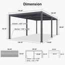 PURPLE LEAF Caesar Solar Louvered Pergola with LED Strip Lights and Control Panel Aluminum Outdoor Pergola with Adjustable Roof for Patio Deck Garden Yard Gray