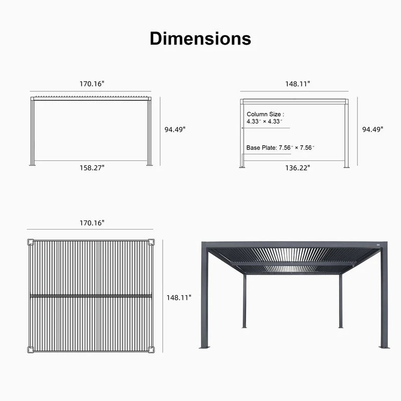 PURPLE LEAF Louvered Pergola Outdoor Aluminum Pergola with Adjustable Roof for Deck Backyard Garden Hardtop Gazebo