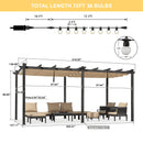 PURPLE LEAF Outdoor Retractable Pergola Patio Shelter for Garden Porch Beach Pavilion Grill Gazebo with Lights