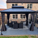 PURPLE LEAF Grey Hardtop Gazebo with Heavy Duty Galvanized Steel Double Roof with String Lights-milky