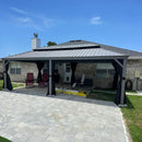 PURPLE LEAF Patio Gazebo for Pool Light Grey Hardtop Galvanized Steel Roof with String Lights-milky