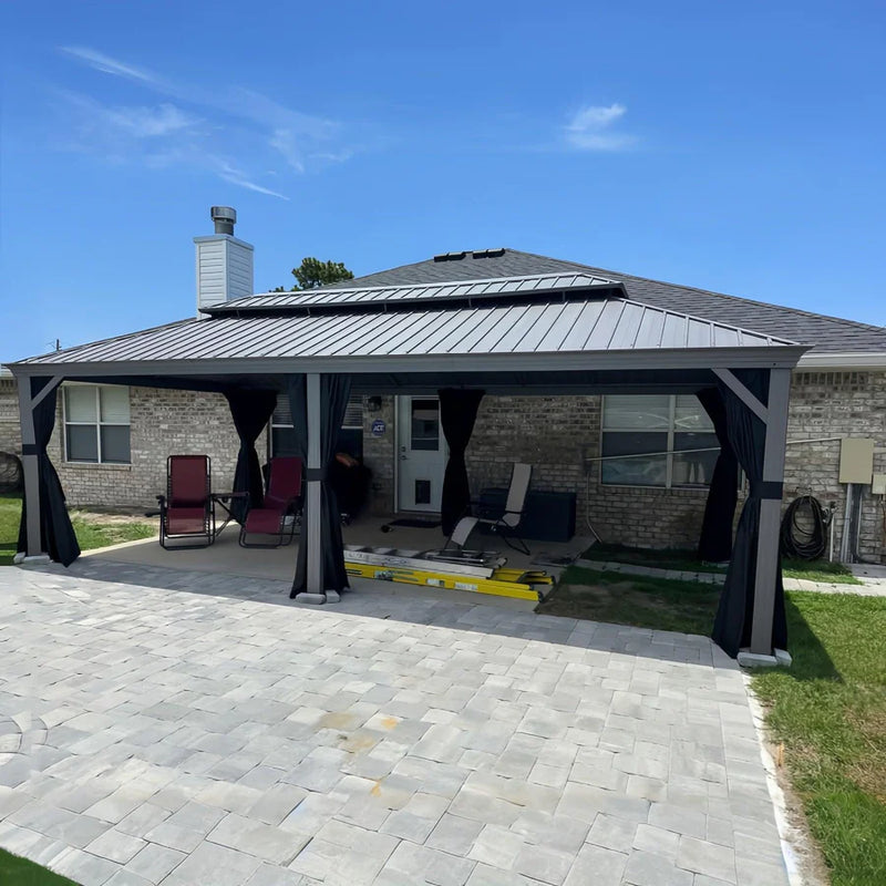 PURPLE LEAF Patio Gazebo for Backyard Hardtop Galvanized Steel Frame with Upgrade Curtain Light Grey