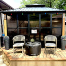 PURPLE LEAF Sunroom Hardtop Gazebo with Wood Grain Columns Black Frame Double Roof Galvanized Steel Solarium All-Weather Screen House with String Lights