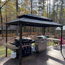 PURPLE LEAF Hardtop Grill Gazebo for Patio Bronze&Grey Permanent Metal Roof Outside Sun Shade Outdoor BBQ Canopy with String Lights
