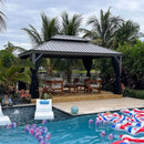 PURPLE LEAF Patio Gazebo for Pool Light Grey Hardtop Galvanized Steel Roof with String Lights-milky