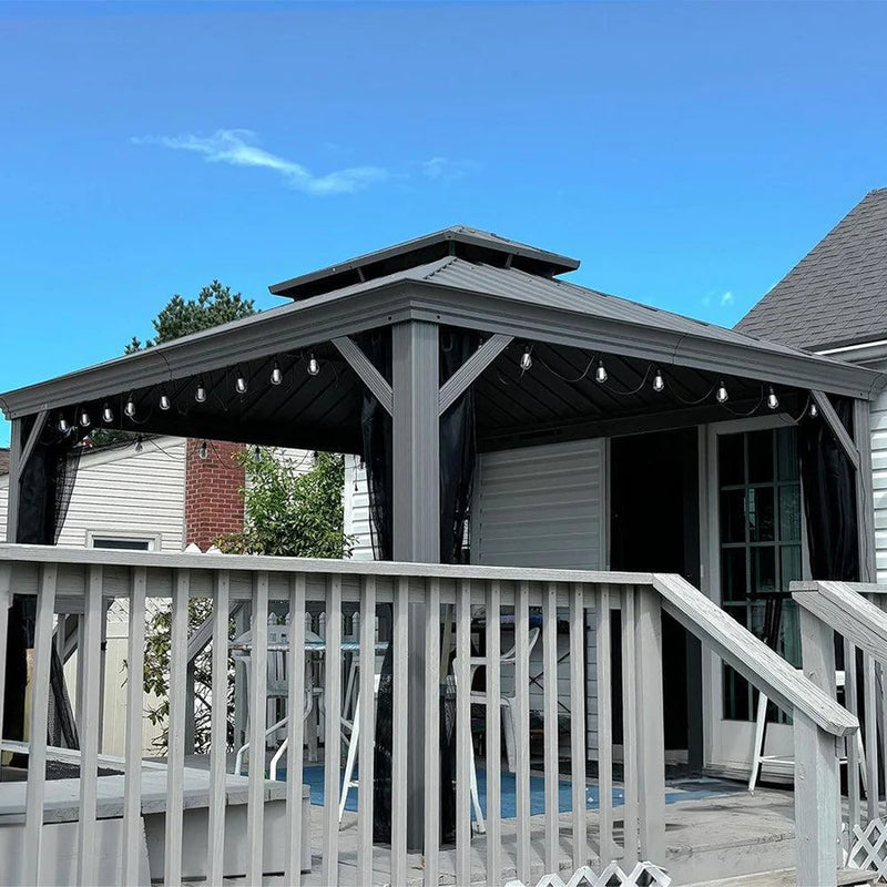 PURPLE LEAF Patio Gazebo for Pool Light Grey Hardtop Galvanized Steel ...