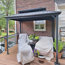 PURPLE LEAF Hardtop Grill Gazebo for Patio Bronze&Grey Permanent Metal Roof Outside Sun Shade Outdoor BBQ Canopy with String Lights