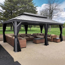 PURPLE LEAF Patio Gazebo for Pool Light Grey Hardtop Galvanized Steel Roof with String Lights-clear
