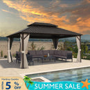 PURPLE LEAF Outdoor Hardtop Gazebo Bronze Metal Frame Galvanized Steel Double Roof with Curtains and Netting for Patio Desk Backyard