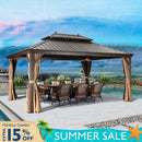 PURPLE LEAF Outdoor Hardtop Gazebo for Garden Bronze Double Roof Aluminum Frame Pavilion
