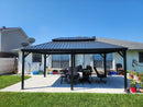 PURPLE LEAF Patio Gazebo for Backyard Grey Hardtop Galvanized Steel Roof Awning with Upgrade Curtain