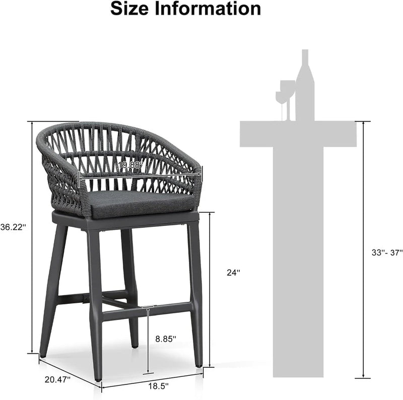 PURPLE LEAF Modern Bar Stools Set of 2, Aluminum Bar Stool with Cushion for Indoor and Outdoor, Kitchen Island